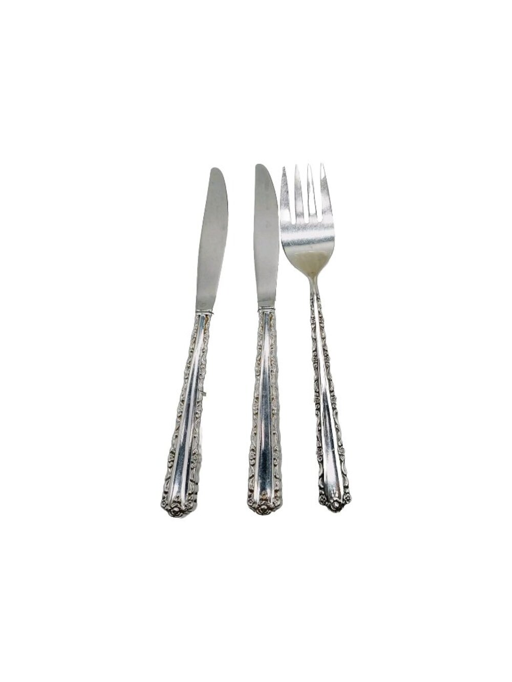 Oneida Deluxe CHERIE 2 Knives 1 Serving Fork Glossy Floral Stainless 9" Lot Of 3